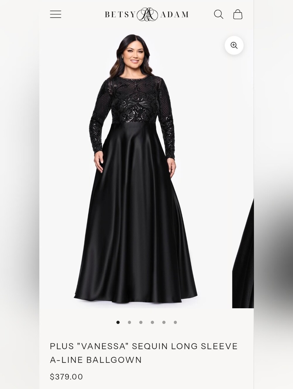 Betsy & Adam Plus Vanessa Black Sequin Long Sleeve A-Line Ballgown